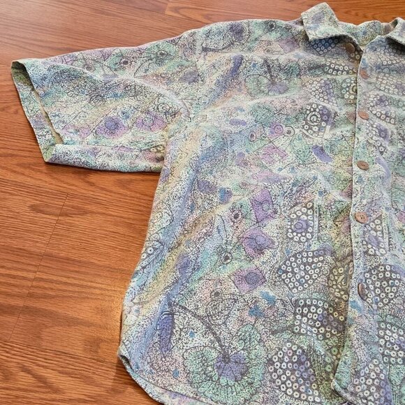 Vintage 90s Gotcha Button Down Shirt Purple Green Abstract Floral Skater Medium - Picture 2 of 14